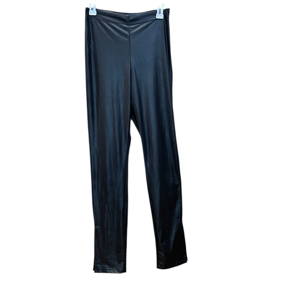 SBetro Satin Black Pants with Slit Hem